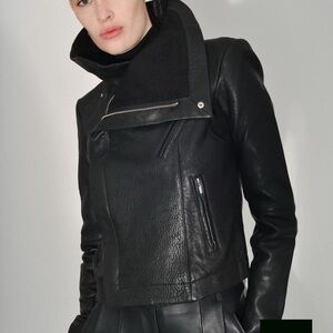Veda Max Classic Leather Jacket Black